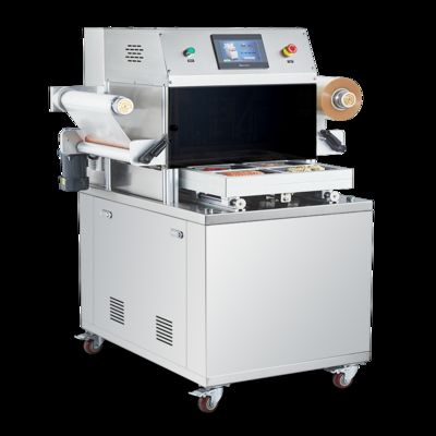 Macchina di sigillamento della pelle a vuoto completamente automatica con acciaio inossidabile di qualità alimentare 304 e muffe di alluminio anodizzato 6061 per imballaggi MAP