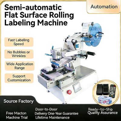 Semi-automatic Flat-labeling Machine CH-615 for Plastic Boxes and Conical Bottles and Capable of Applying Anti-counterfeiting Labels