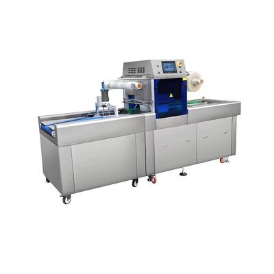 Sigillatrice automatica a catena per vassoi in plastica con spostamento del flusso d'aria e atmosfera modificata DQ580AT-E, sigillatrice per vassoi di alta qualità