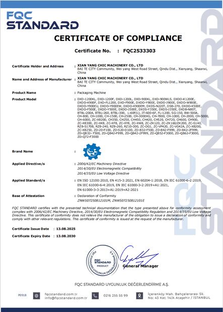 La CINA Xian Yang Chic Machinery Co., Ltd. Certificazioni