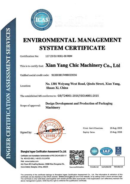 La CINA Xian Yang Chic Machinery Co., Ltd. Certificazioni